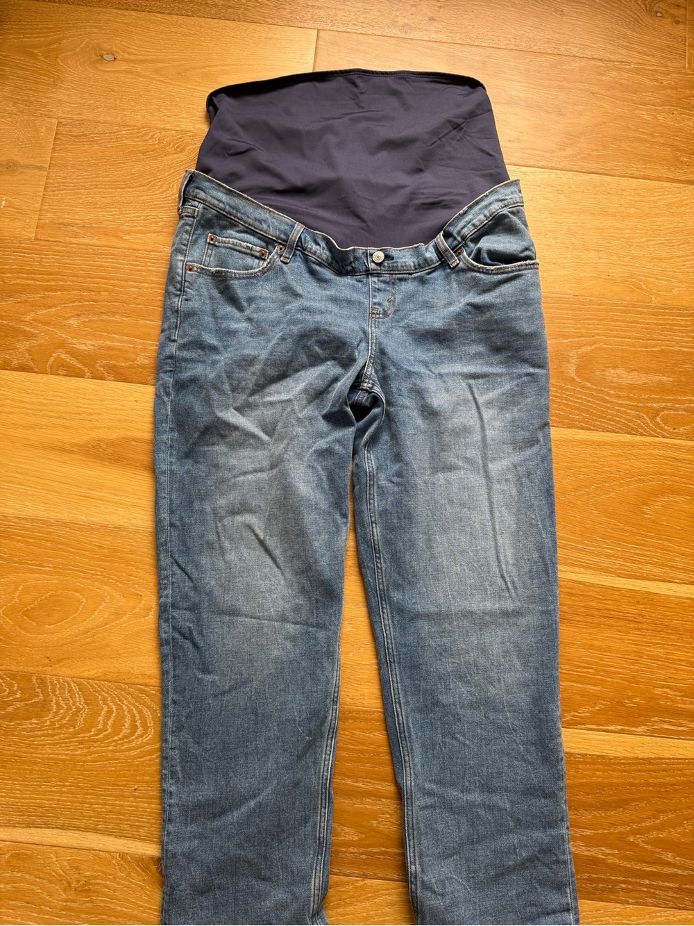 Abercrombie Maternity The 90s Straight Blue Denim Jeans with Panel 32/14 SHORT